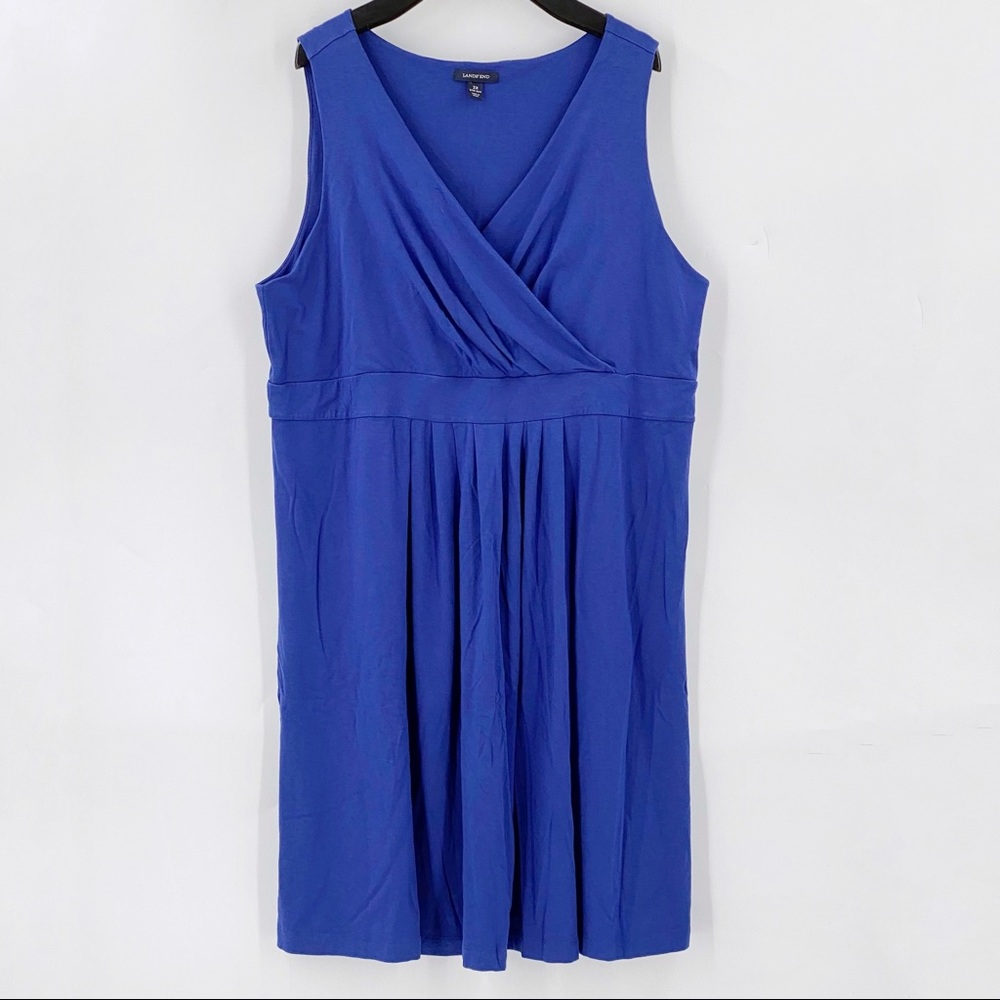 Land's End Womens Crossover Fit Flare Dress Blue